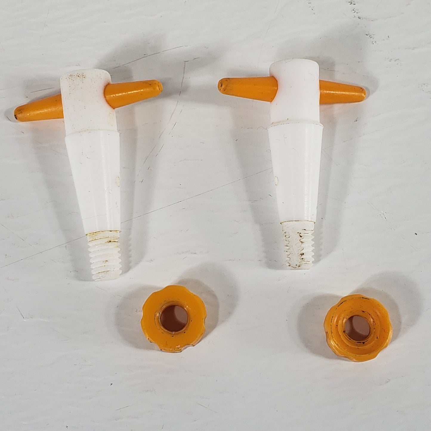 Lot of 2 PTFE 13/25 Tapered Stopcock Plugs, 2mm Bore, Lab Glassware Orange