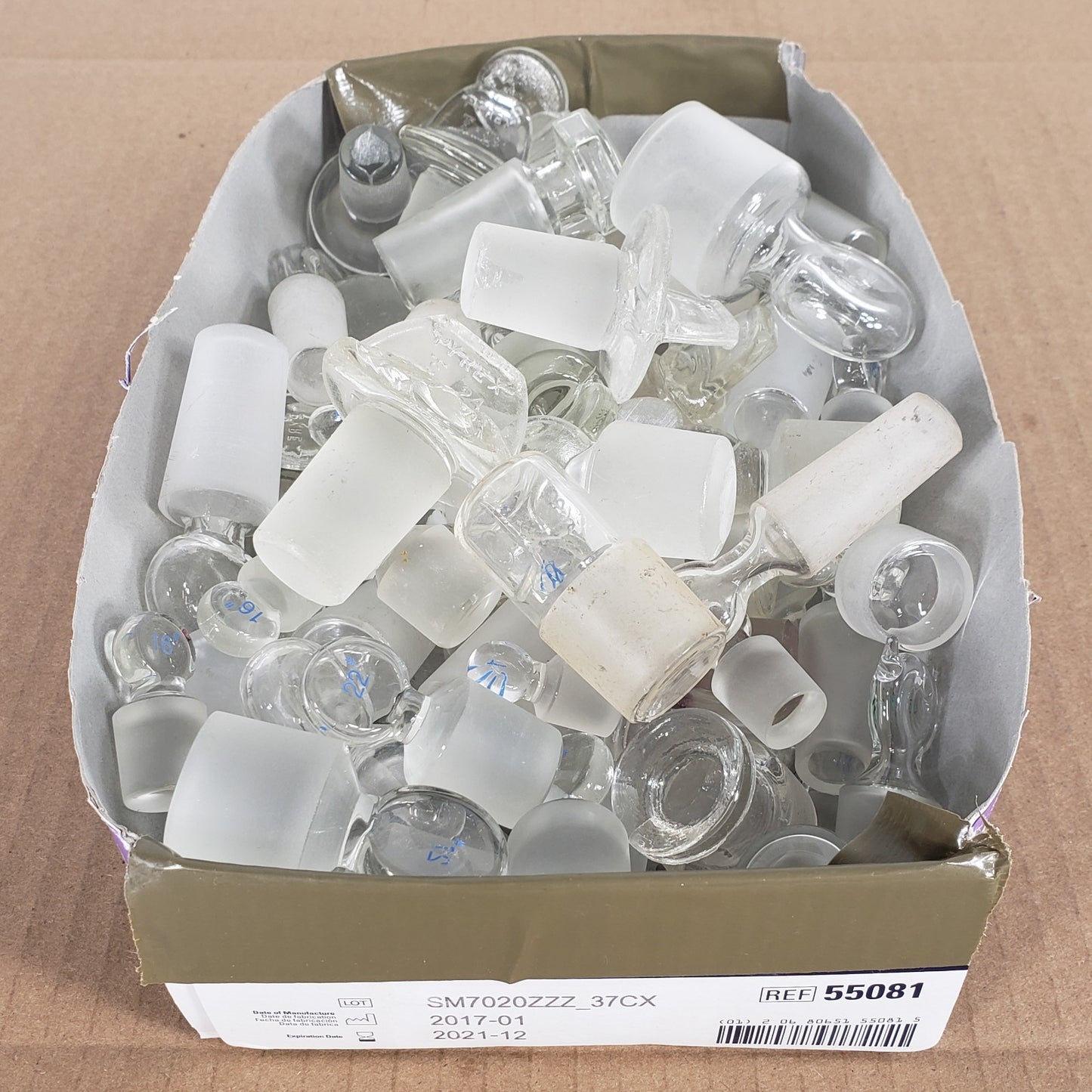 Lot Of Assorted Glass & Plastic Glassware Stoppers/Caps Variety Of Sizes