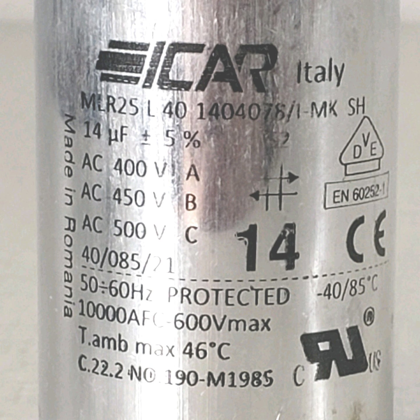 ICAR MLR25 L40 1404075/I-Mk SH Motor Capacitor From Franke A800 Espresso Machine