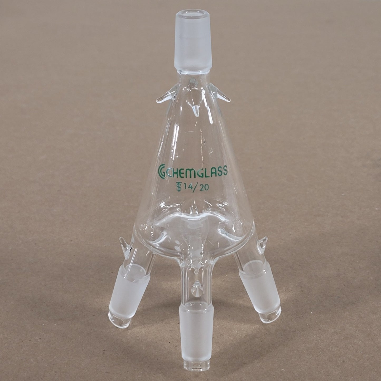 Chemglass CG-1279-11 4-Way Distillation Adapter 14/20 w/ Hooks Cow