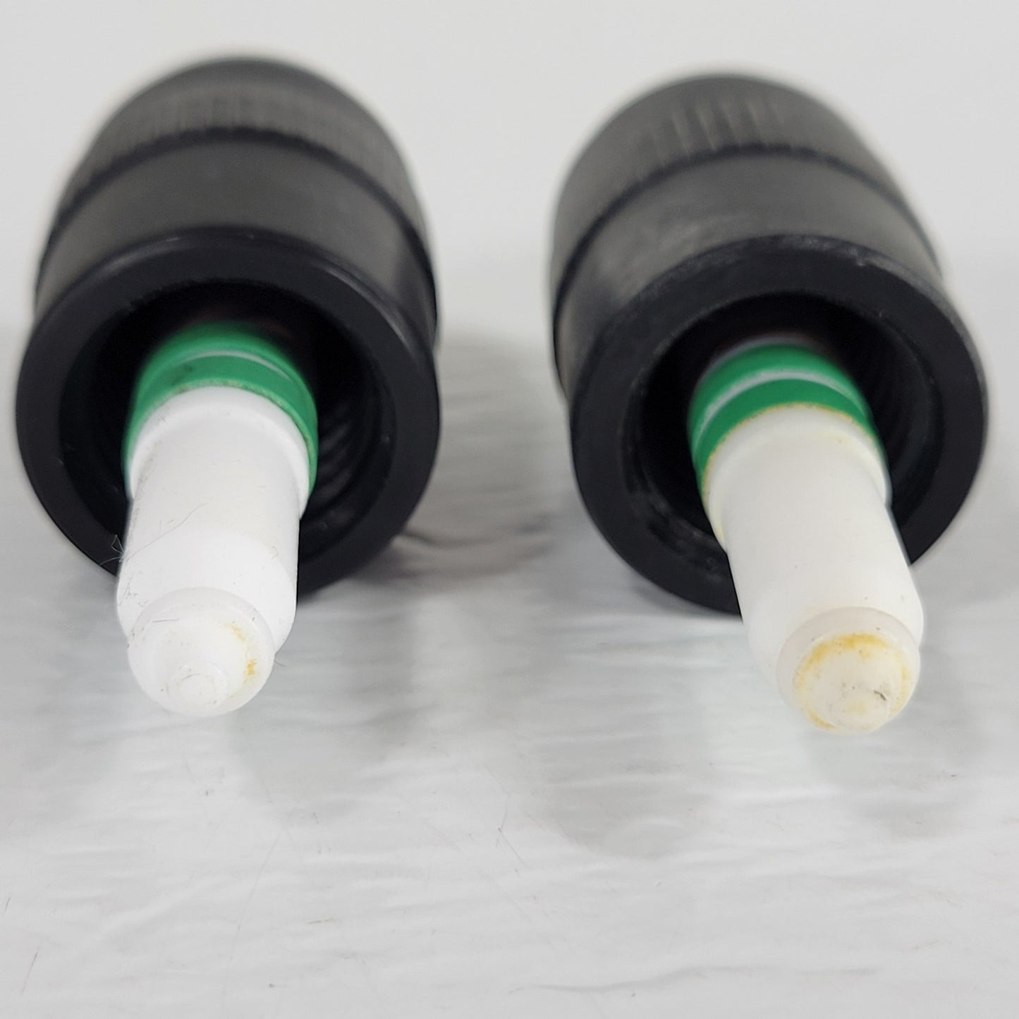 Two CHEMGLASS PTFE 0-8mm Vacuum Valve Plug-Only for Vac. Systems, Green & Brown
