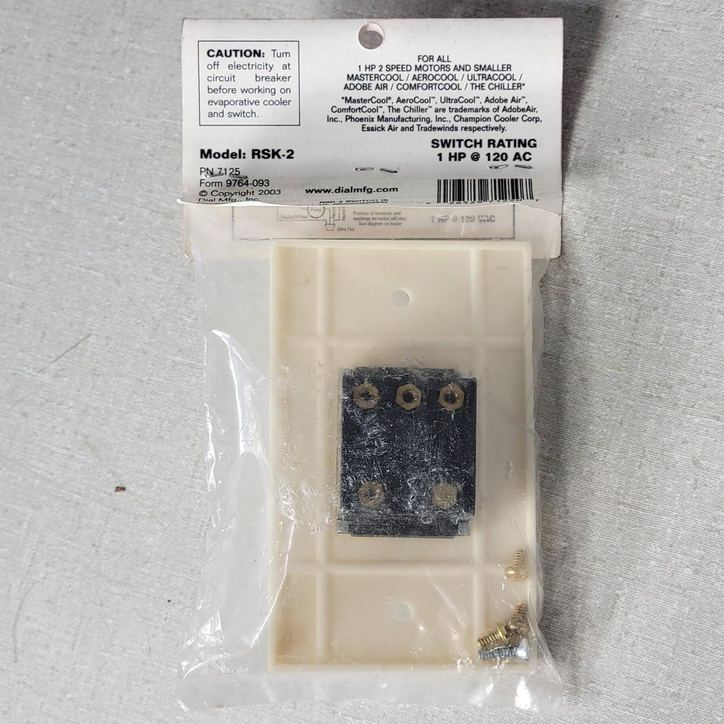 Dial RSK-2 2-Speed 6-Position Evaporative Cooler Wall Switch 1/3-1HP 120V