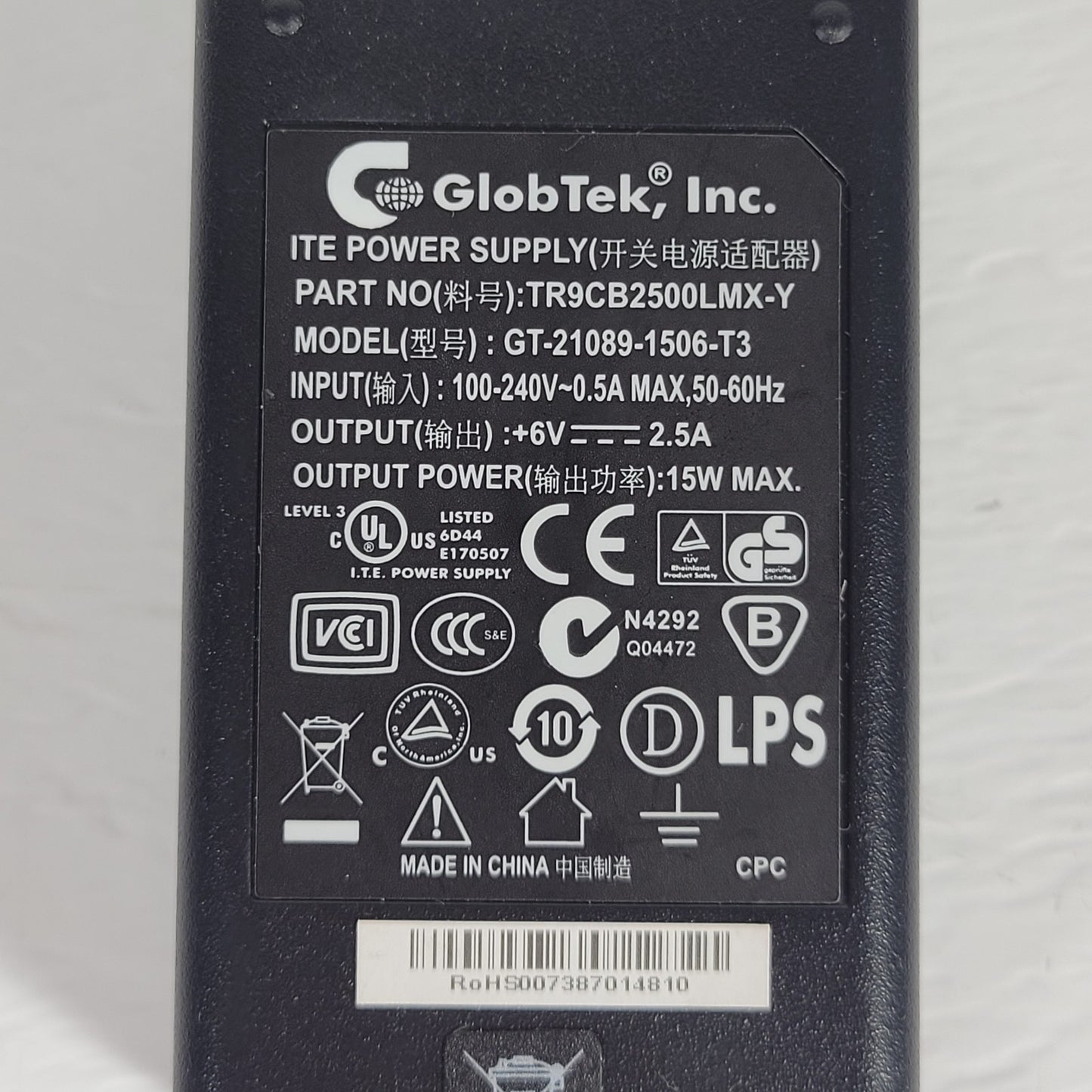 COHERENT/GLOBTEK TR9CB2500LMX-Y, GT210891506T3 CUBE Power Supply, 15W Max Output