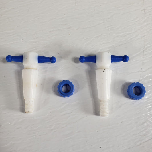 Two PTFE 12.3/24mm 2mm Bore Tapered Stopcocks for Glassware in Labs, Blue