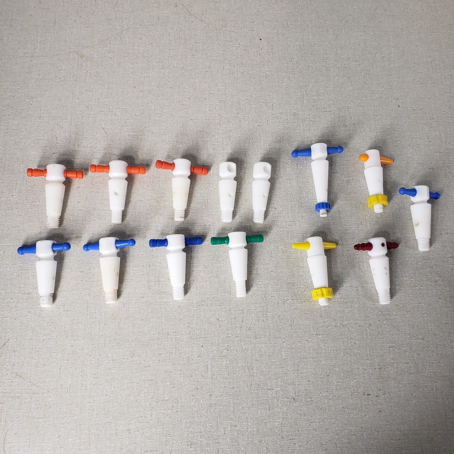 Assorted PTFE 18/30mm, 6mm, 4mm Bore Tapered Stopcocks, Blue, Yellow, Orange etc