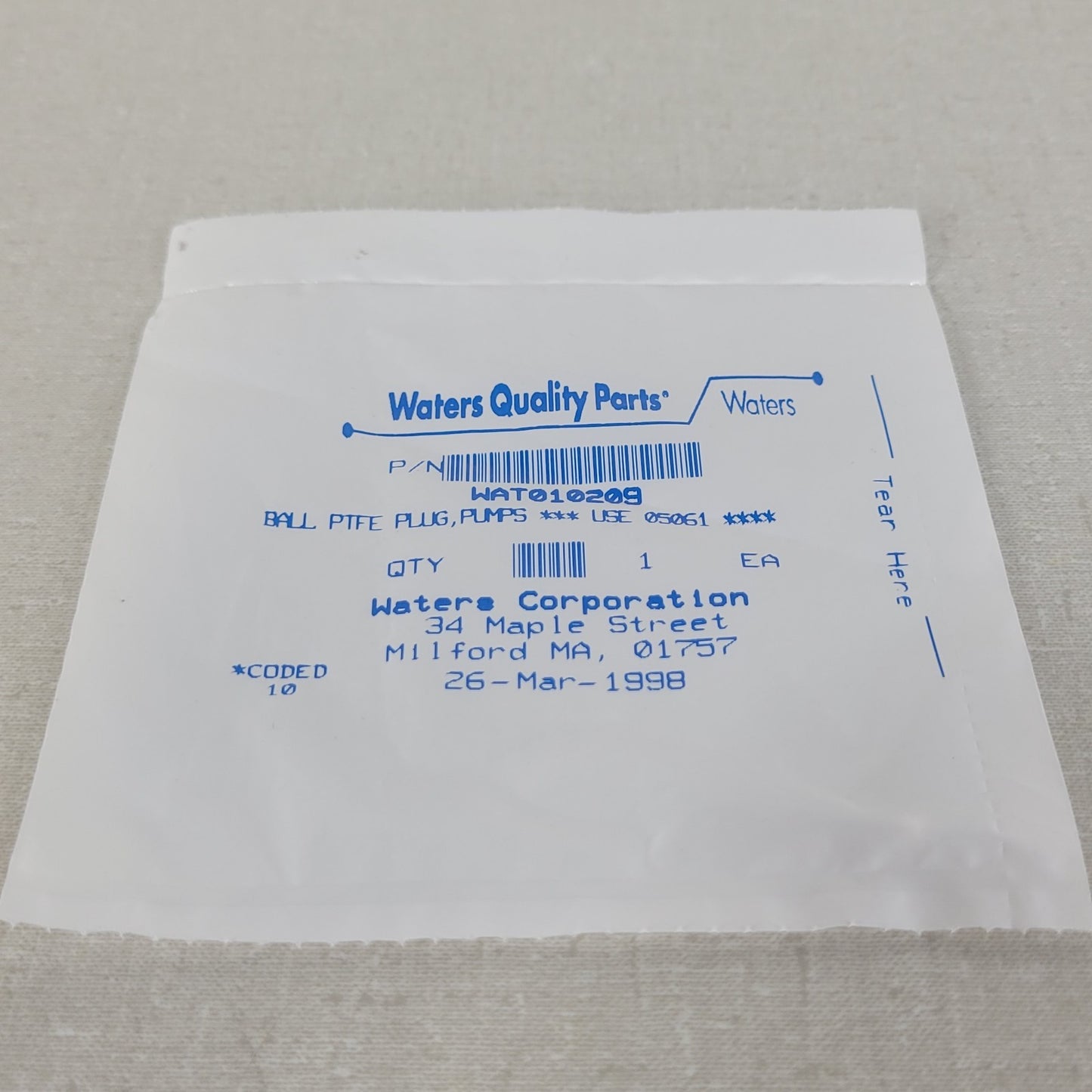 Waters WAT010209 PTFE Ball Seal Plug for 501 510 590 6000A HPLC Pumps