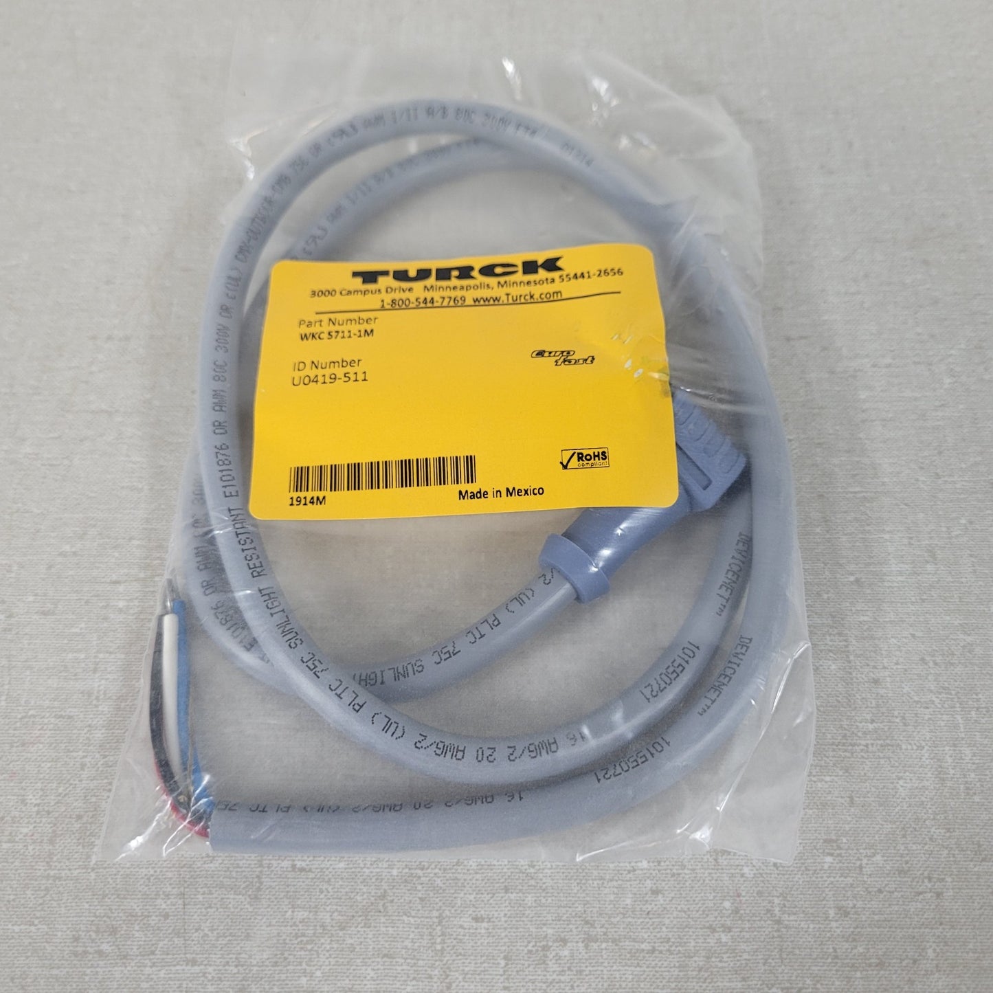 Turck WKC 5711-1M U0419-511 DeviceNet Cordset Cable 1M M12 Female 5-Pin