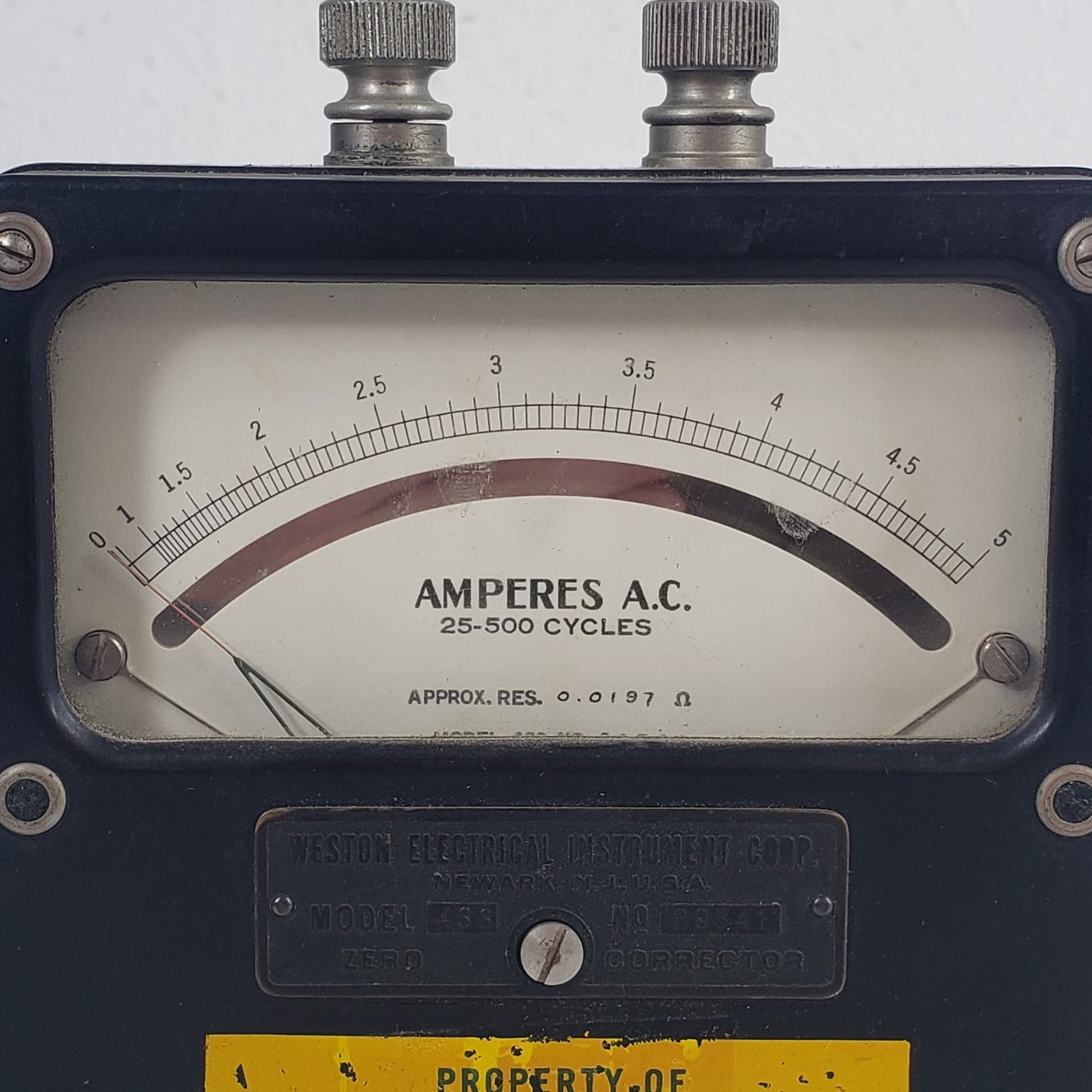 WESTON ELECTRICAL Model 433 Vintage AC Ammeter Analog Meter 25-500 Cycles