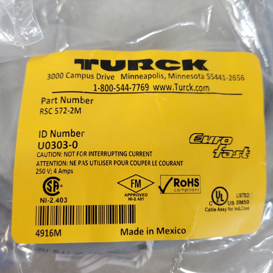 Turck RSC 572-2M U0303-0 DeviceNet Cordset Cable M12 Male 5-Pin Pigtail 2M