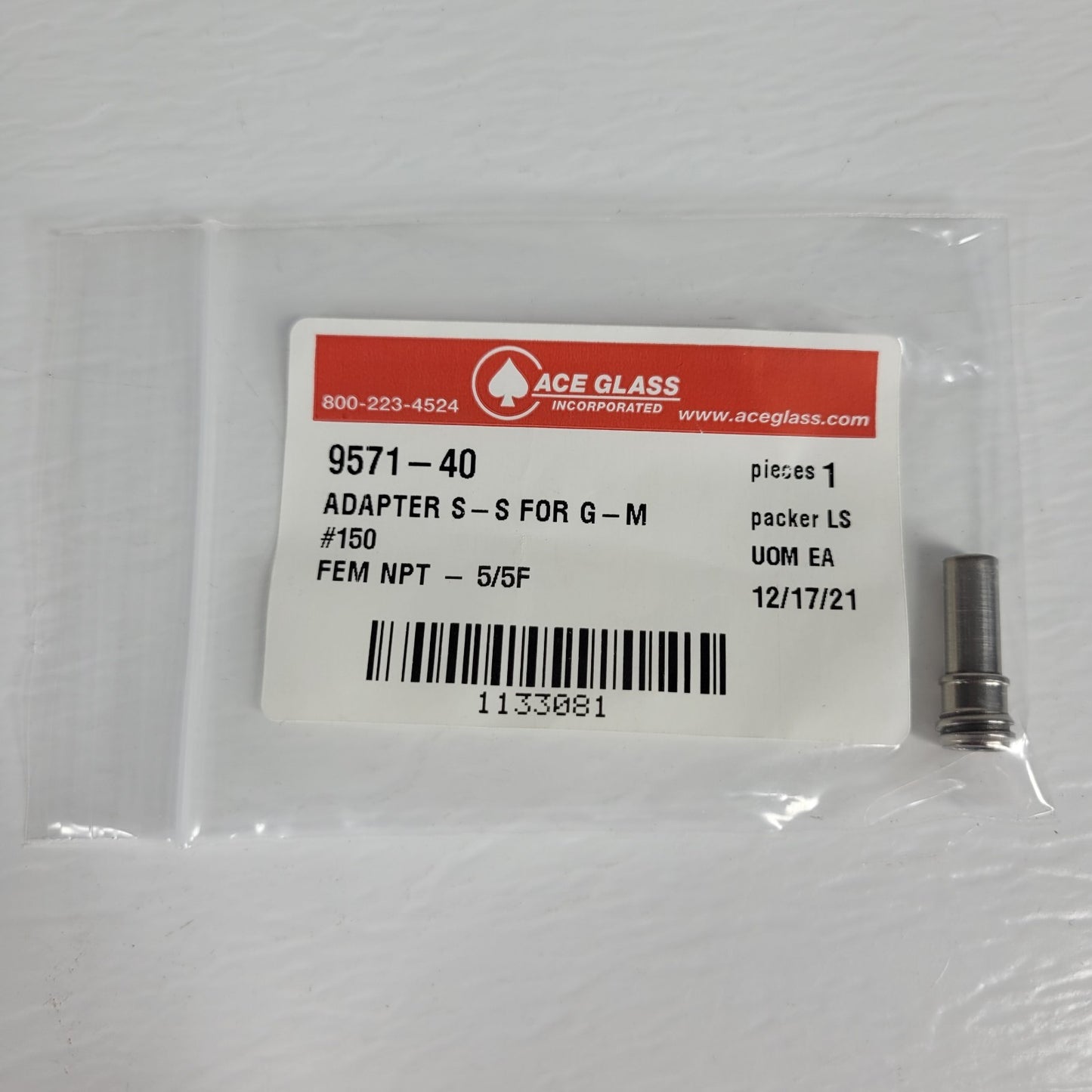 ACE GLASS 957140 Adapter S-S for G-M #150 FEM NPT - 5/5F