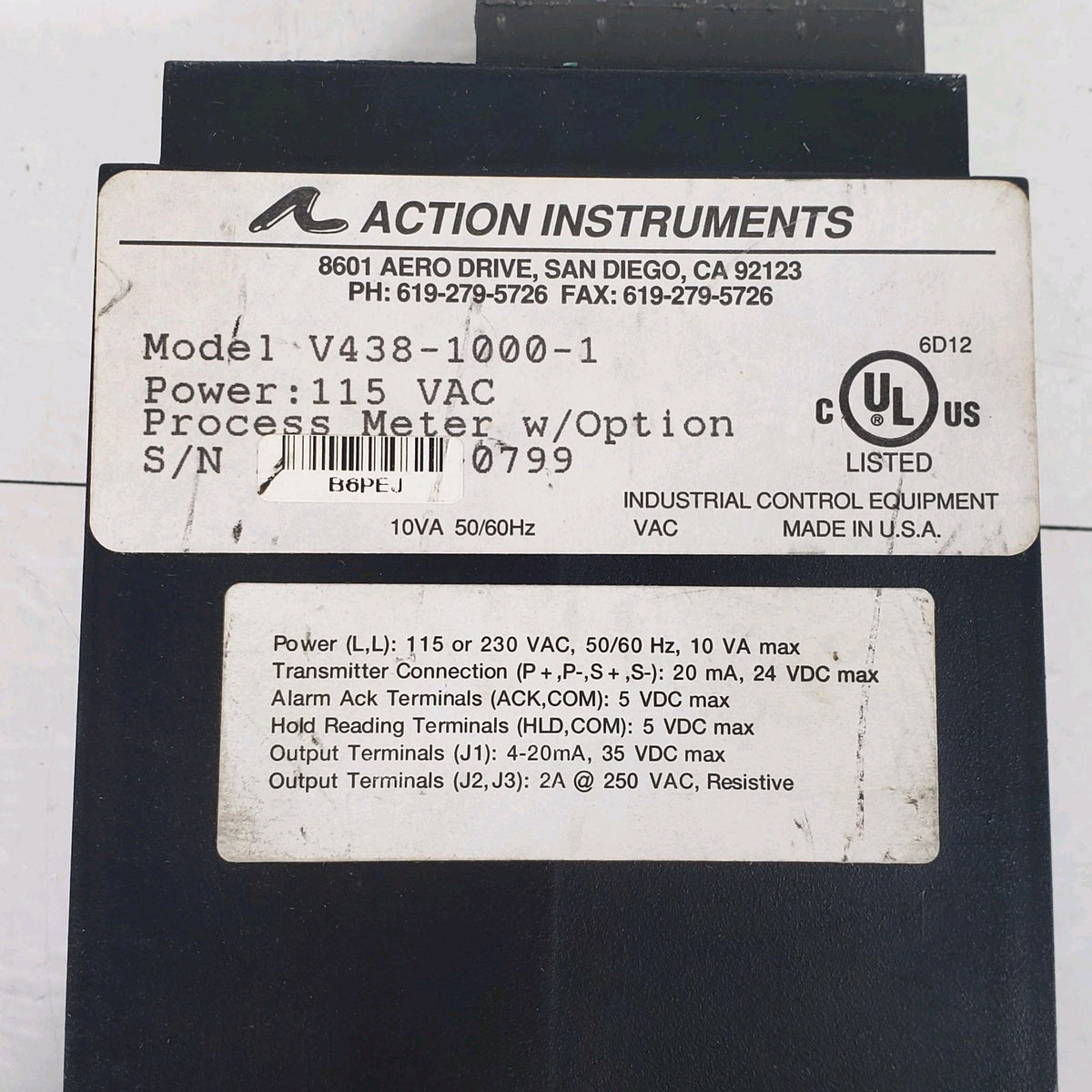 Action Instruments V438-1000-1 VisiPak DC Process Meter 120VAC Dual Relay
