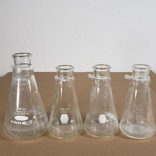 Lot of 4 VWR/Kimax 89000-384/27060-250 500/250mL Heavy Walled Filter Flasks