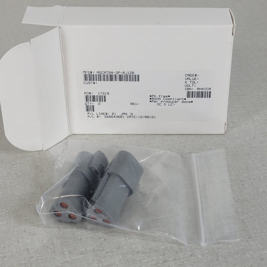 2x Amphenol Sine AT04-3P-RJ120 AT Series 3-Way Pin J1939 Receptacle 120 Ohm Gray