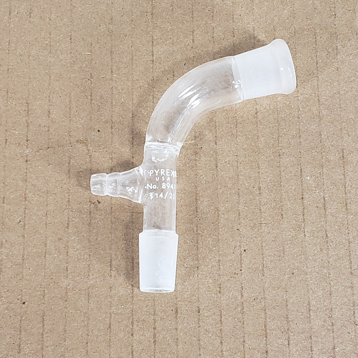 Pyrex No. 8947 105° Bent Vacuum Take Off Adapter 14/20 Inner/Outer Joints