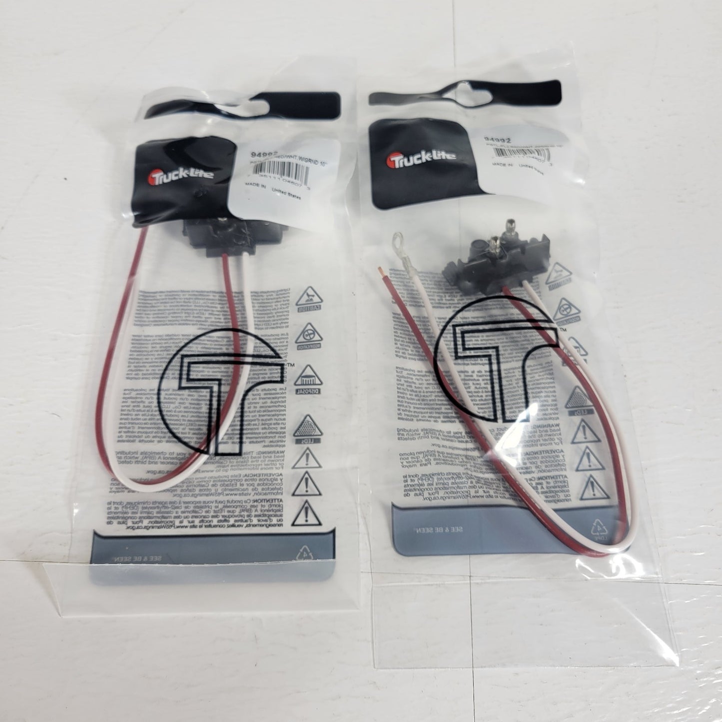 Truck-Lite 94992 PGTL-PL2 Red/White W/GRND 10" 2 Count Plugstop Tail Lamp