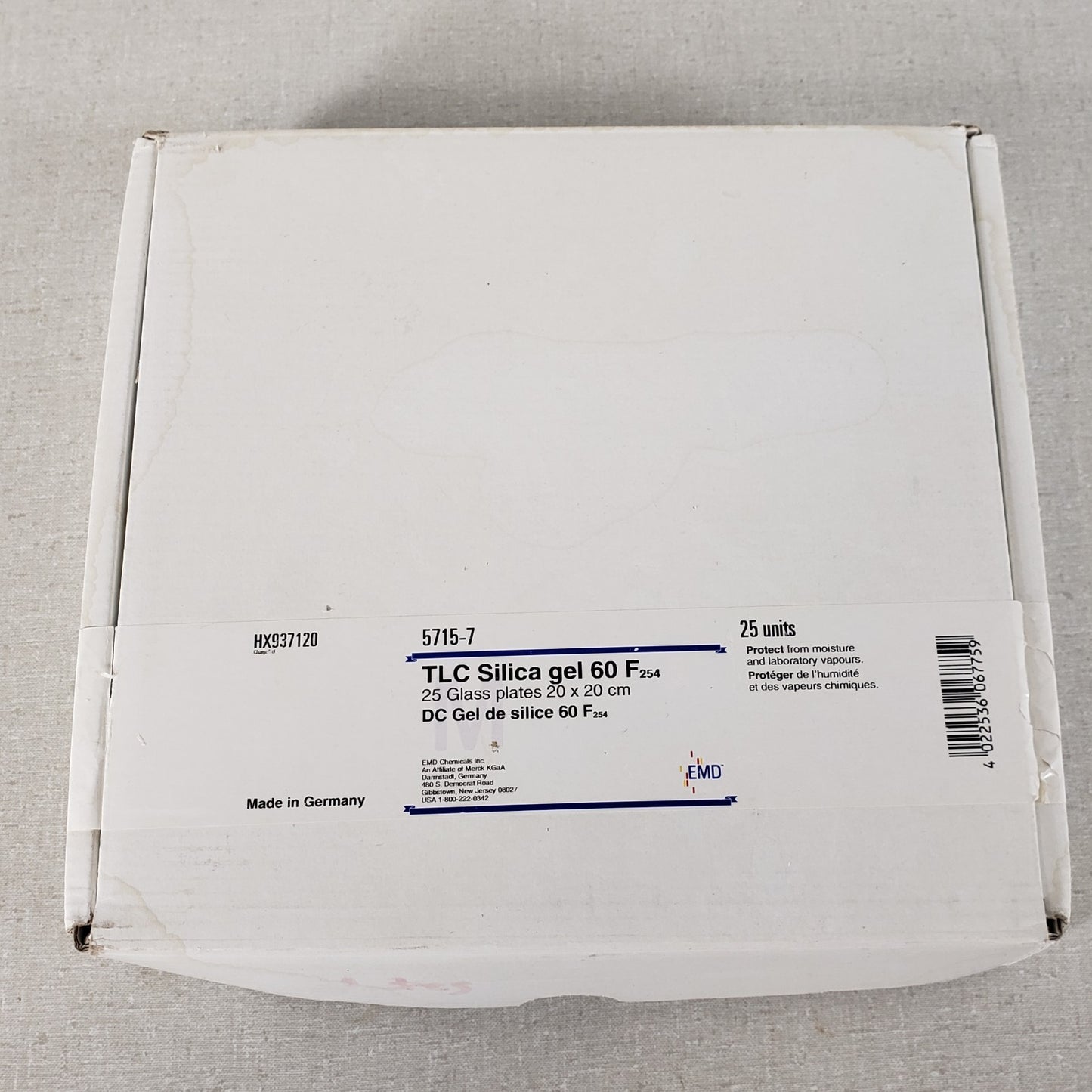 Lot of 10 EMD Chemicals Inc 5715-7 TLC Silica Gel 60F Glass Plates 20x20cm 10/25