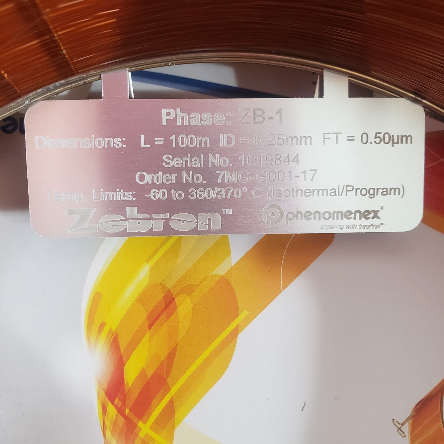 Phenomenex Zebron 7MG-G001-17 Capillary GC Column 100 Meters Length 0.25 mm I.D.