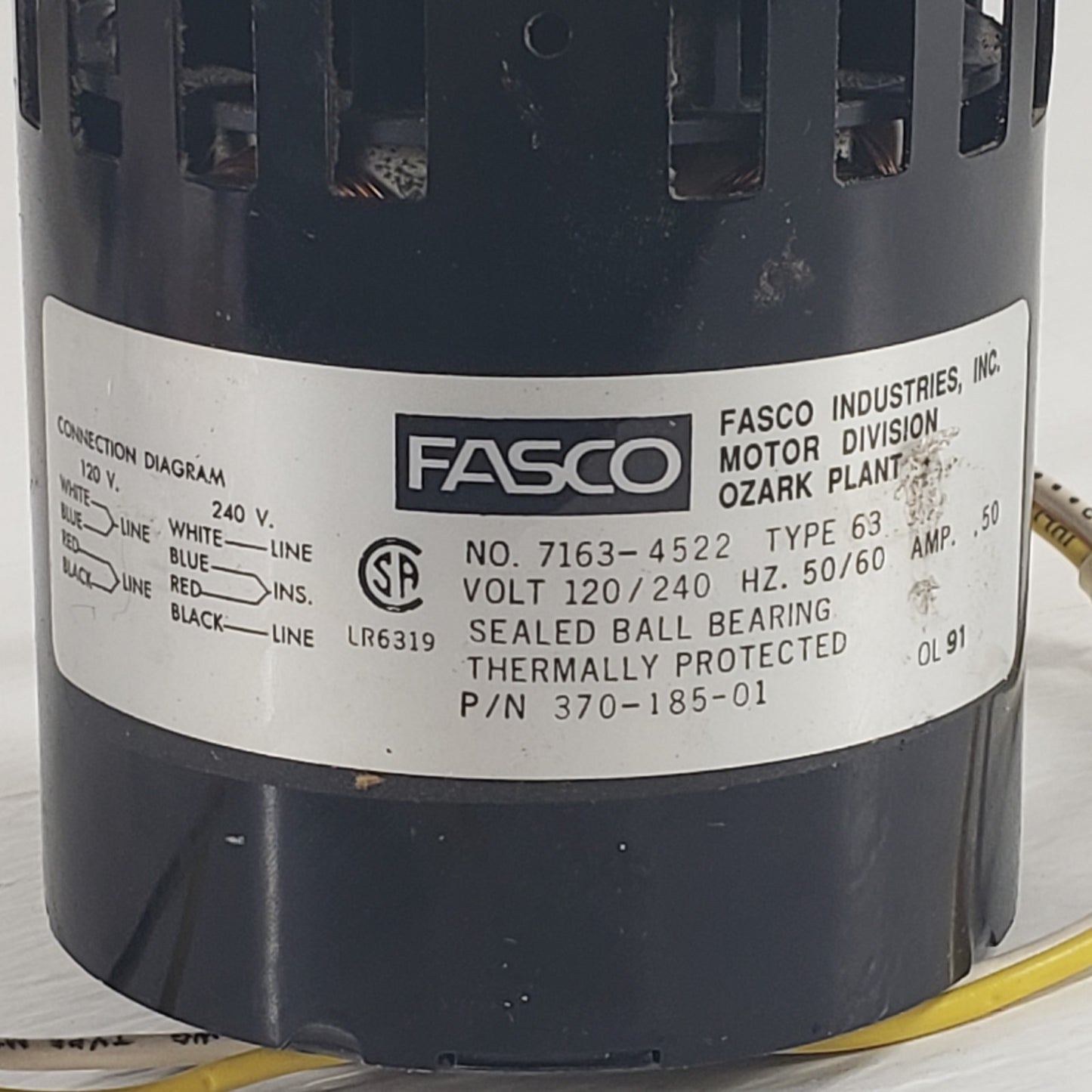 Fasco Inc 7163-4522 Type 63 Blower Motor 120/240 V 0.5 A w/ Blower Wheel