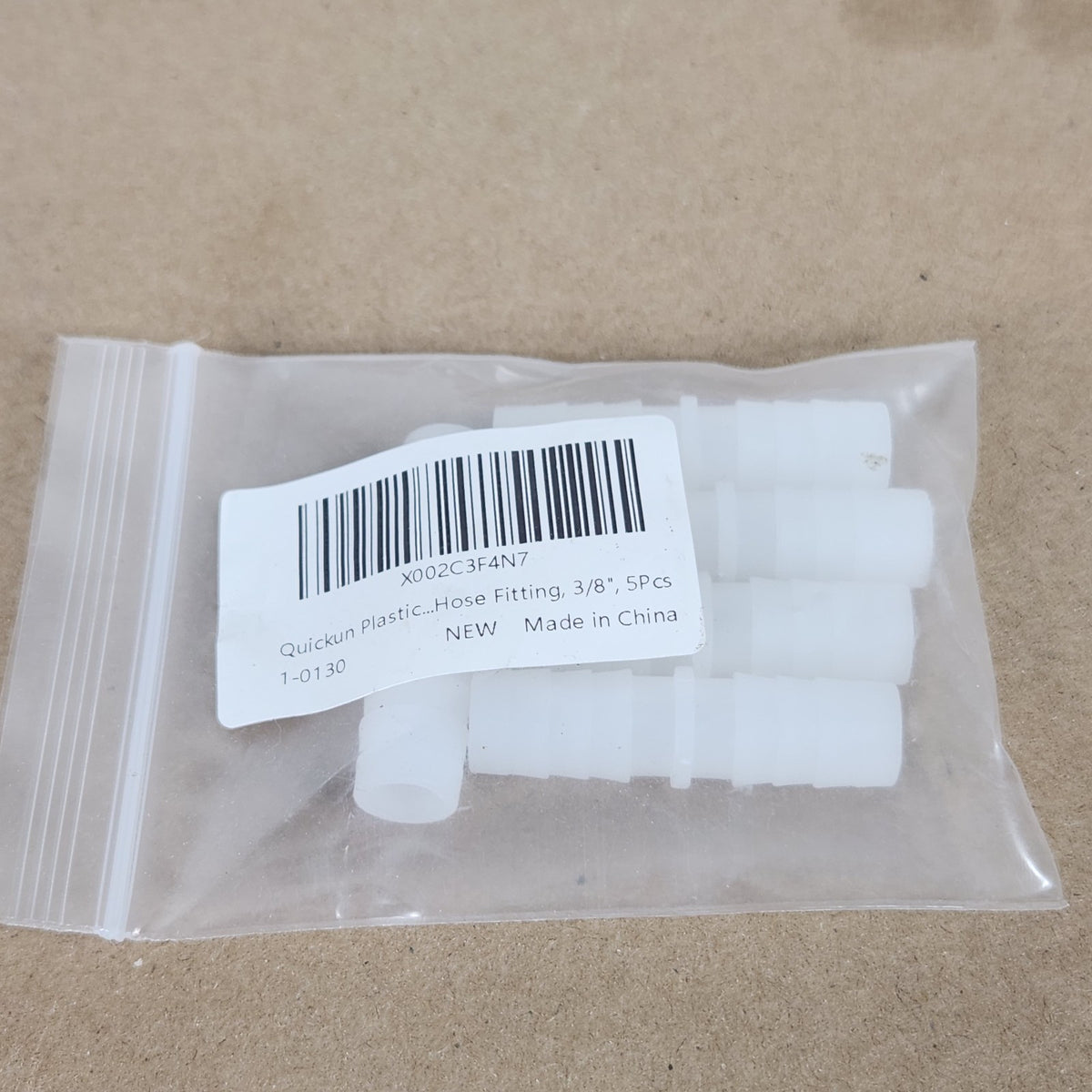 Quickun 1-0130 3/8" x 3/8" Plastic Hose Barb Union Splicer Fittings Lot of 5