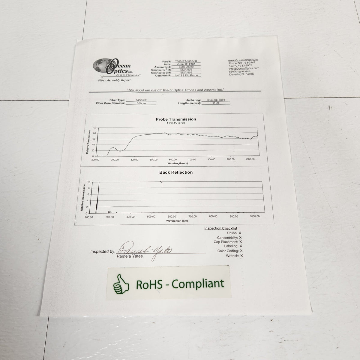 Ocean Optics T300-RT-VIS/NIR 300um Fiber Optic Transmission Dip Probe