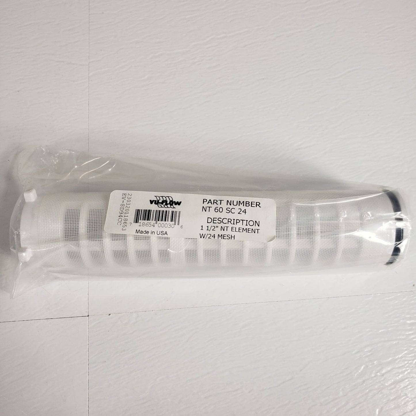 VU-FLOW NT60SC24 1-1/2" 24 Mesh Polyester Screen Filter Element 711 Micron