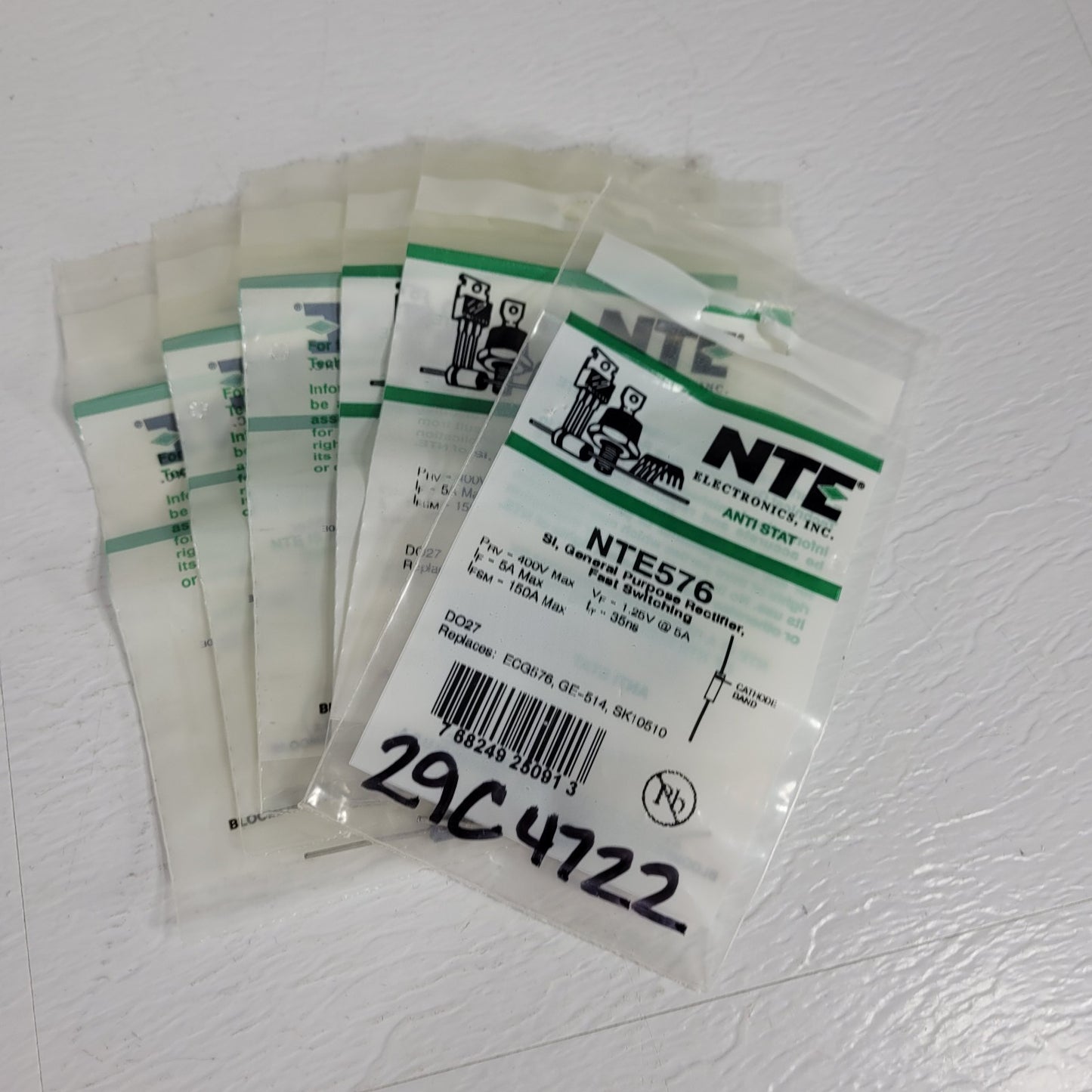 6x NTE NTE576 Silicon Fast Recovery Rectifier Diode 400V 5A DO-27