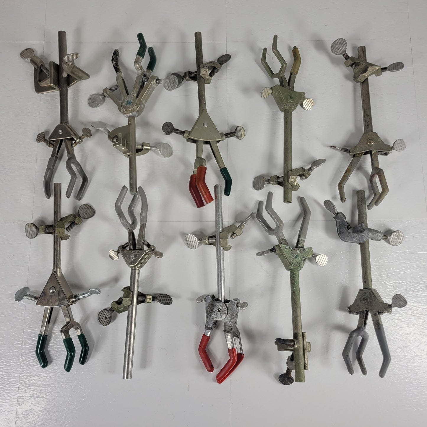 Lot of 10 Large 3-Prong Double Adjustable Lab Clamps 10.75" Long Extension Clamp
