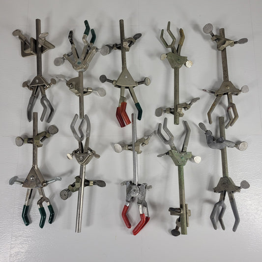 Lot of 10 Large 3-Prong Double Adjustable Lab Clamps 10.75" Long Extension Clamp