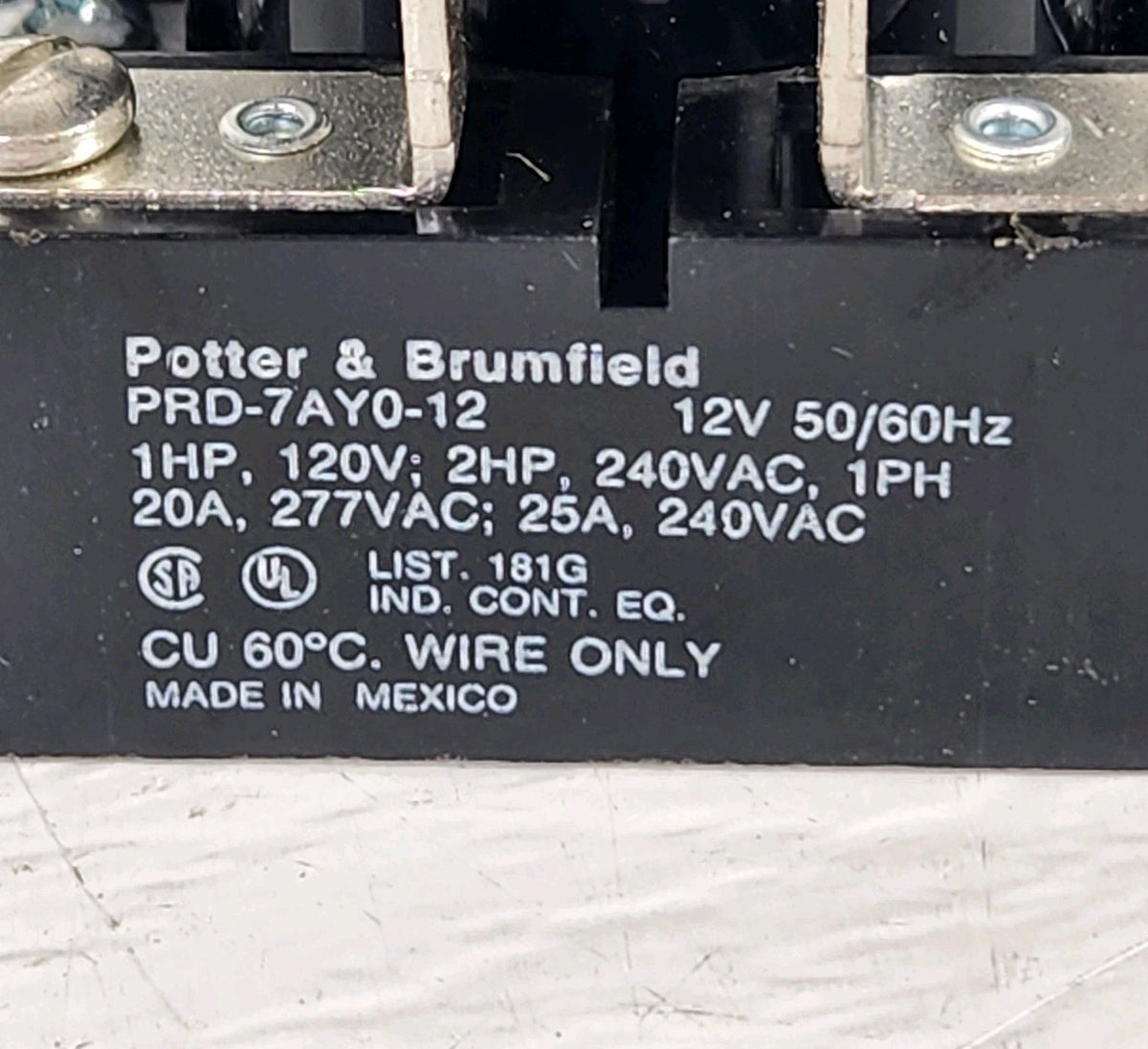 Potter & Brumfield PRD-7AY0-12 12VAC 25A DPST-NO Heavy Duty Power Relay