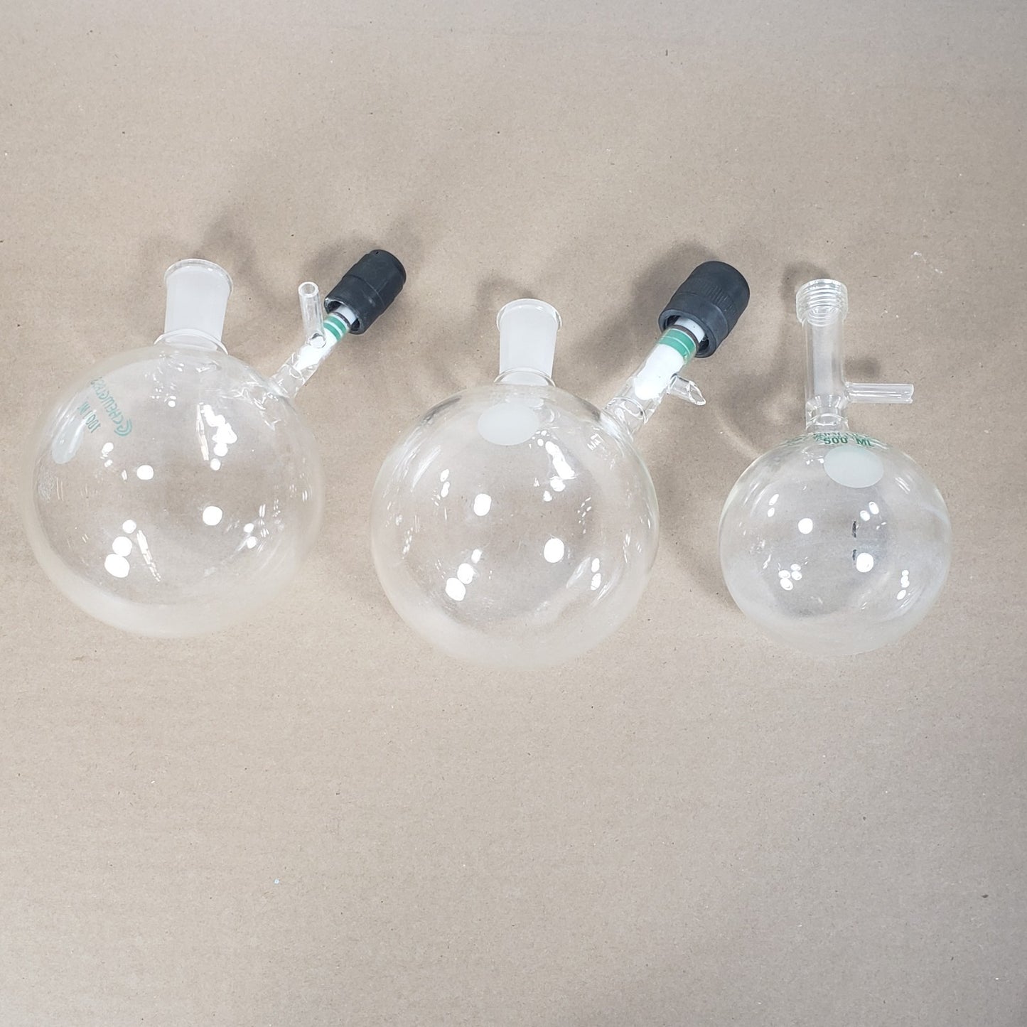 Lot of 3 Chemglass AF-0529-07/0094-04 Airfree Round Bottom Flasks 1000/500mL