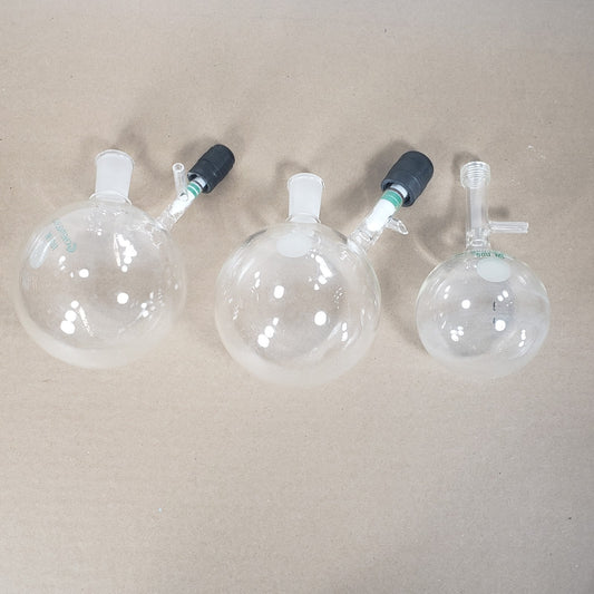 Lot of 3 Chemglass AF-0529-07/0094-04 Airfree Round Bottom Flasks 1000/500mL