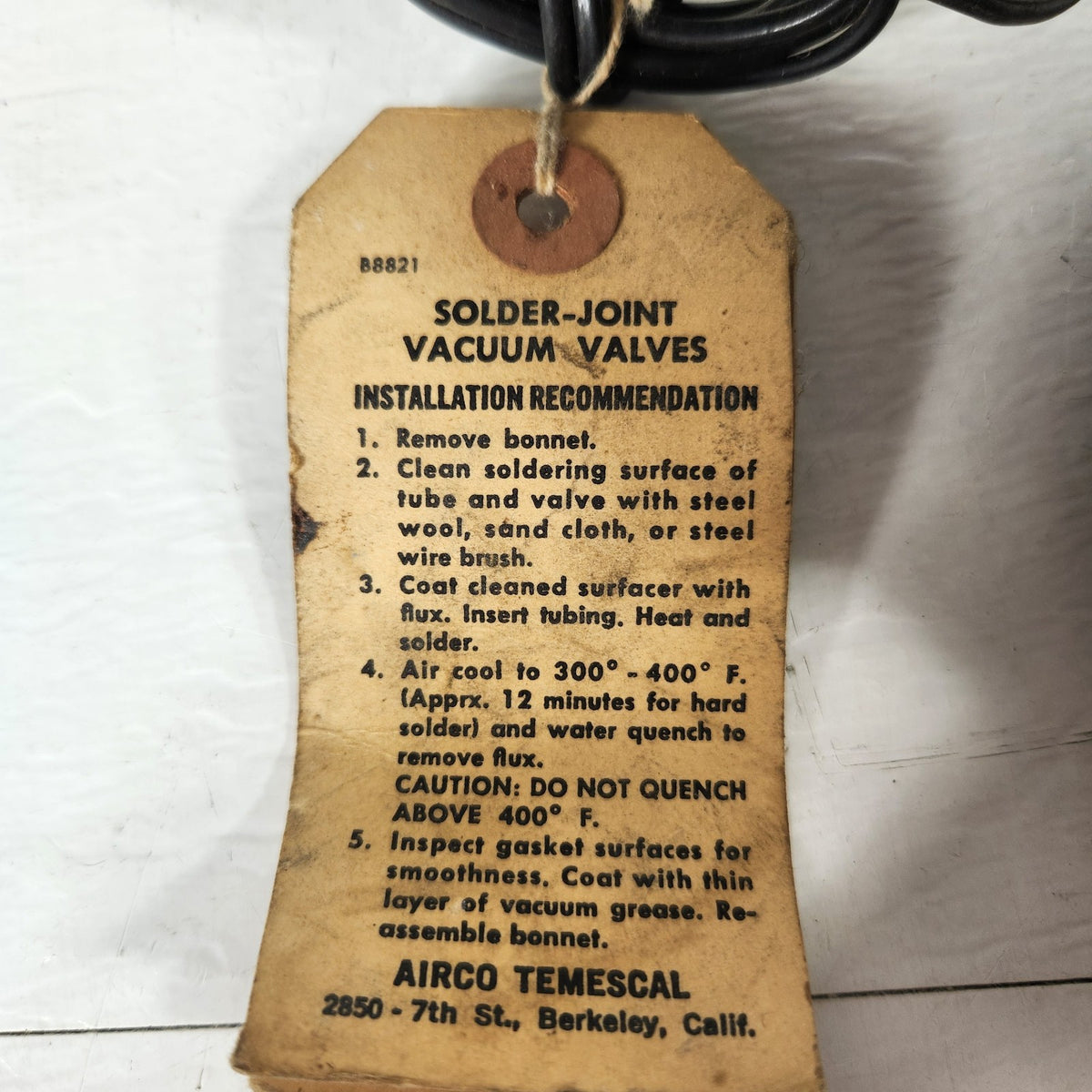 Airco Temescal 1130 1-5/8" Solder Vacuum Valve Pneumatic Skinner Solenoid