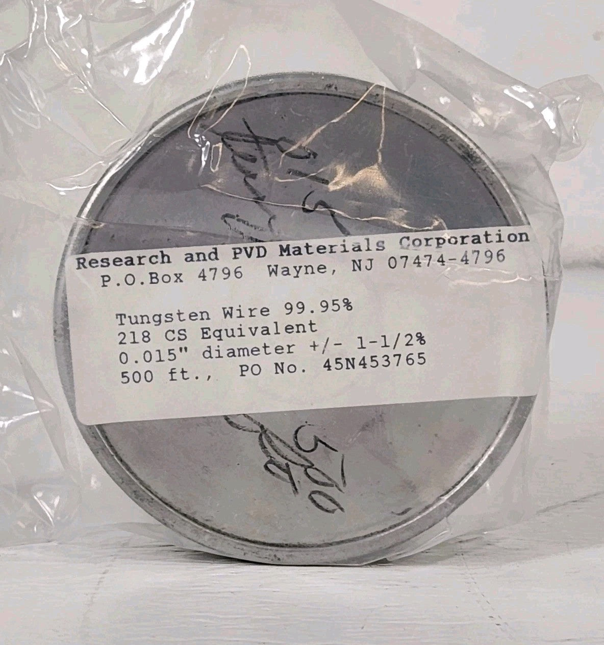 Research & PVD 45N453765 Tungsten Wire 99.95% .015in x 500ft Sealed NOS