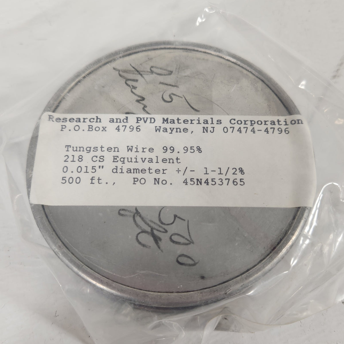 Research & PVD 45N453765 Tungsten Wire 99.95% .015in x 500ft Sealed NOS