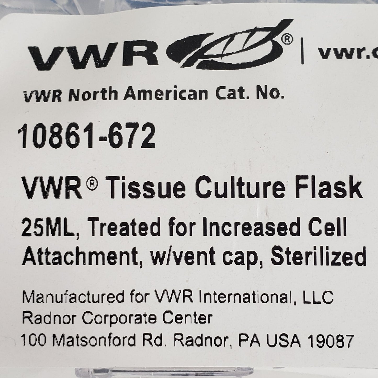 VWR 10861-672 25mL Cell Culture Flasks Treated Vent Cap Sterile 120x