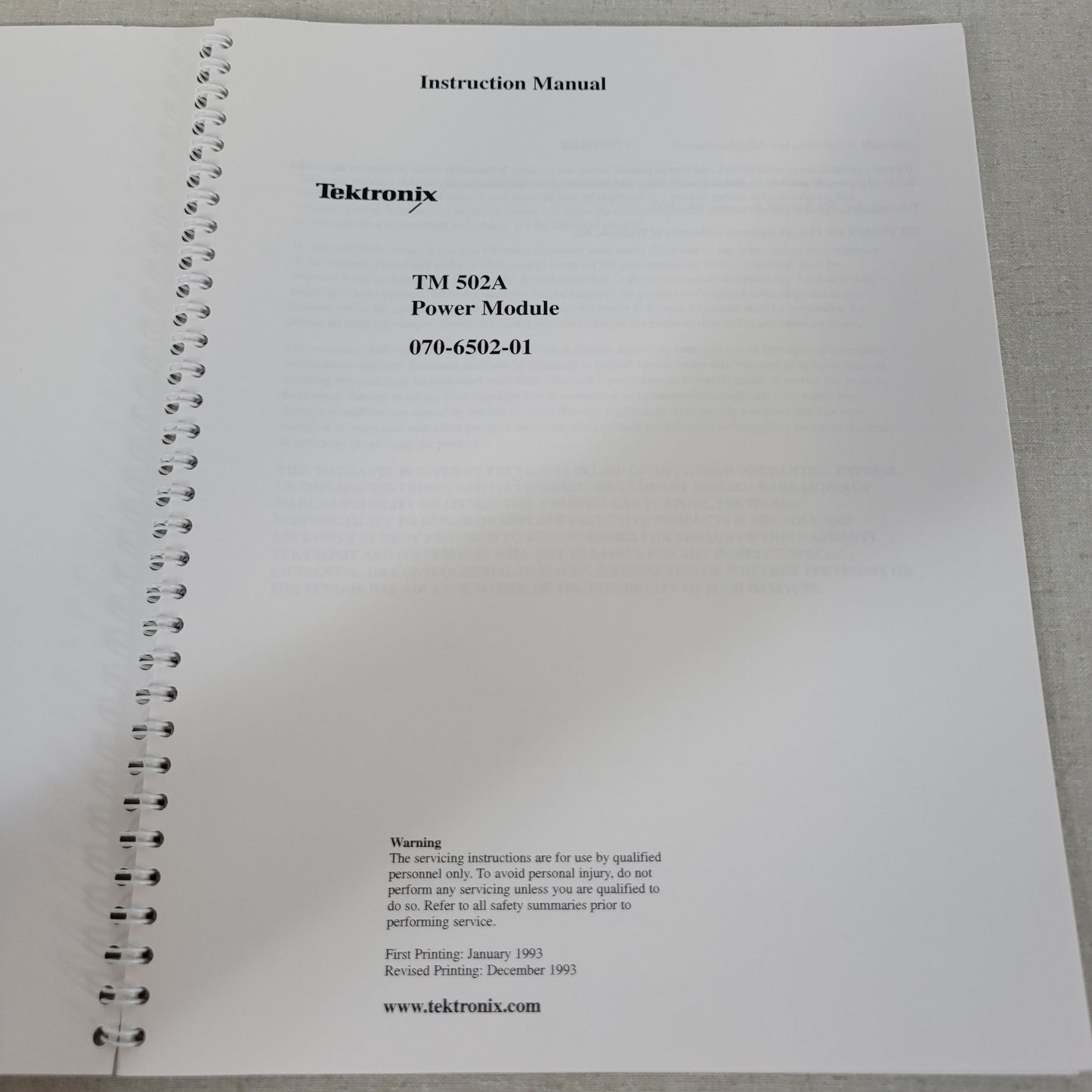 Tektronix TM 502A Power Module Instruction Service Manual 070-6502-01
