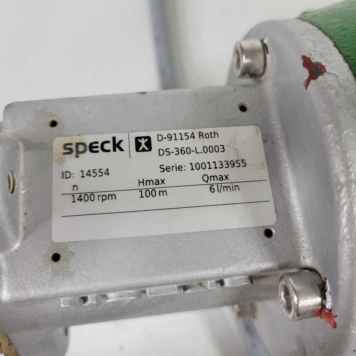 Speck DS-360-L.0003 High Pressure Rotary Vane Liquid Pump 6 L/min 100m