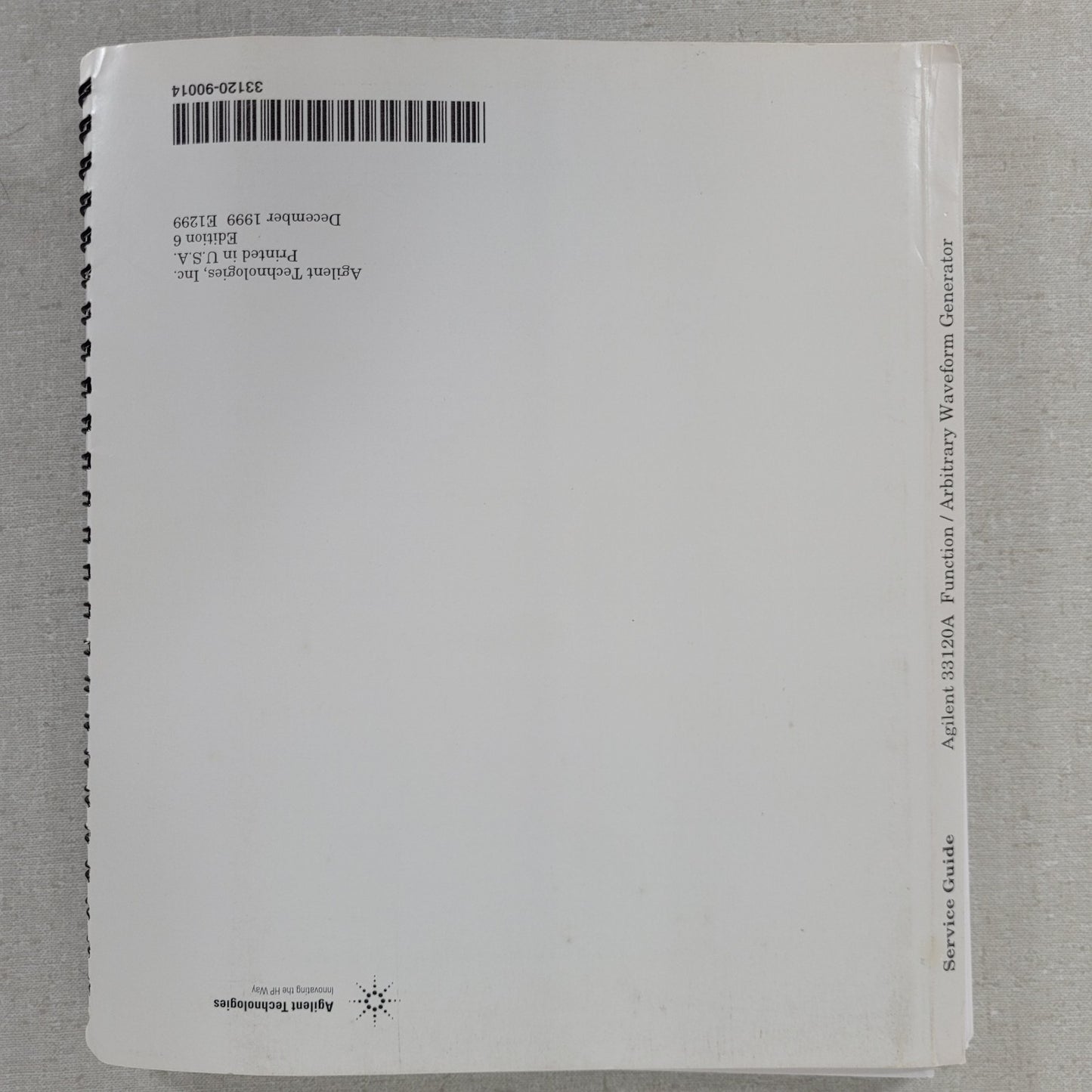 Agilent 33120A 15MHz Function Arbitrary Waveform Generator Service Guide Manual