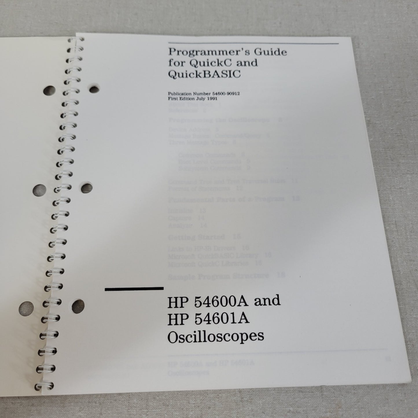 HP 54600A 54601A Oscilloscopes Programmer's Guide QuickC QuickBASIC 54600-90912