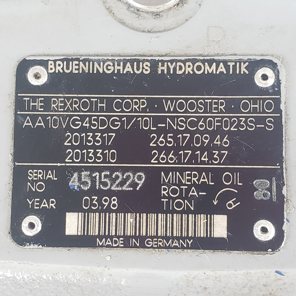 Bosch Rexroth AA10VG45DG1 Hydromatik 45cc Variable Hydraulic Pump UNTESTED