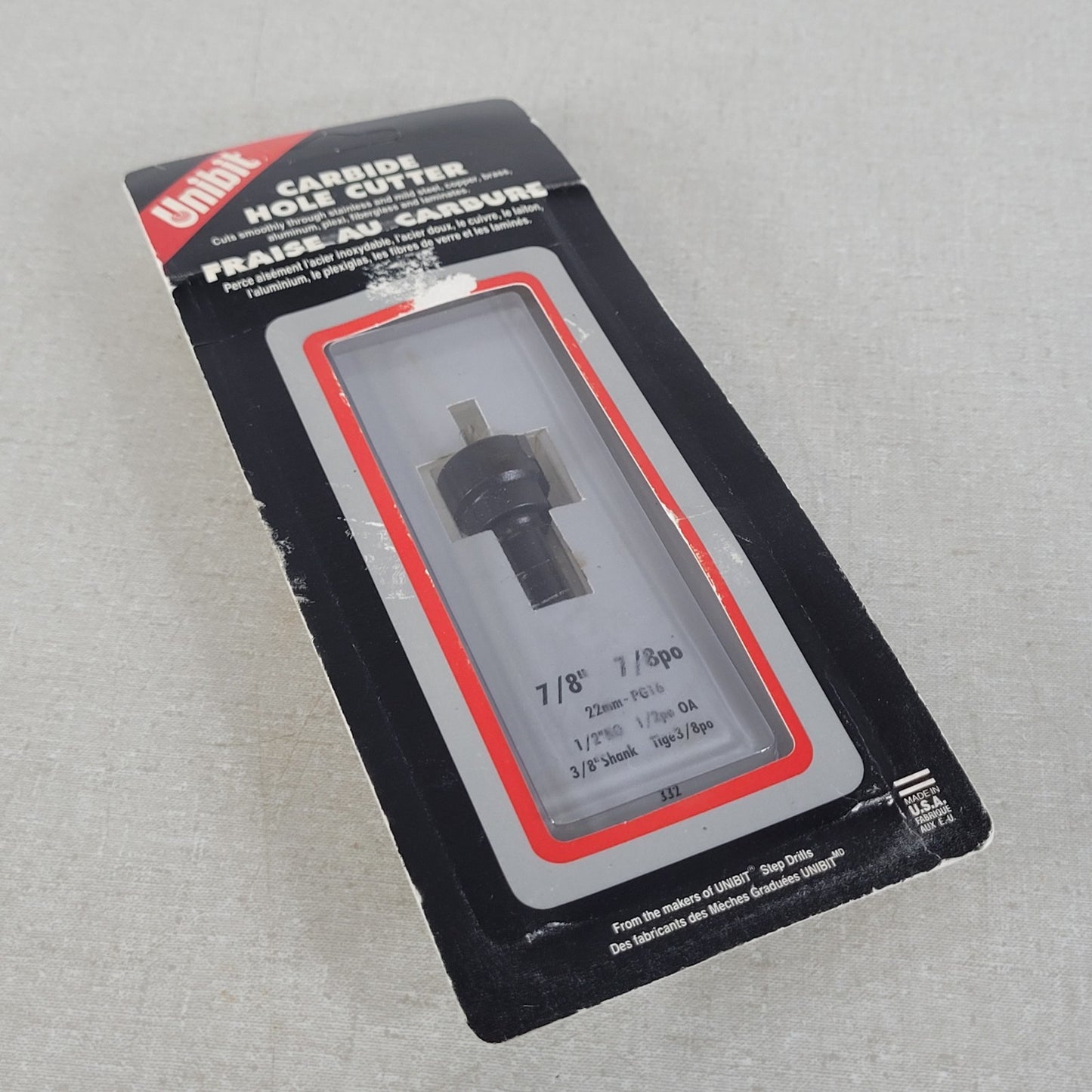 Unibit 332 Carbide Hole Cutter 7/8" 22mm PG16 3/8" Shank Stainless Metal USA