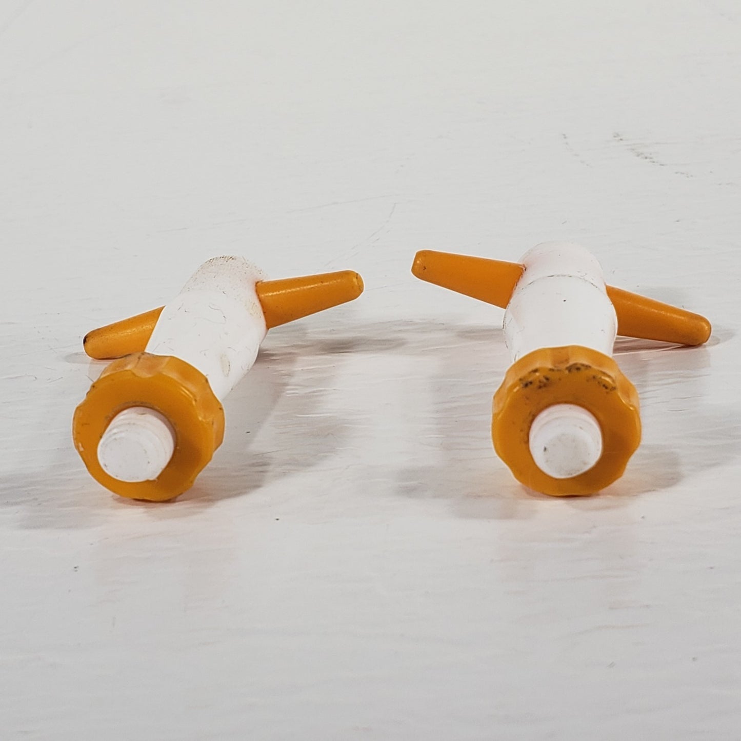 Lot of 2 PTFE 13/25 Tapered Stopcock Plugs, 2mm Bore, Lab Glassware Orange
