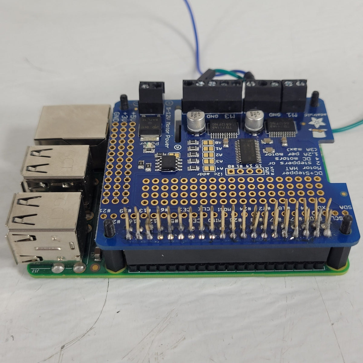Raspberry Pi w/ Adafruit 2348 DC & Stepper Motor HAT Controller Assembly