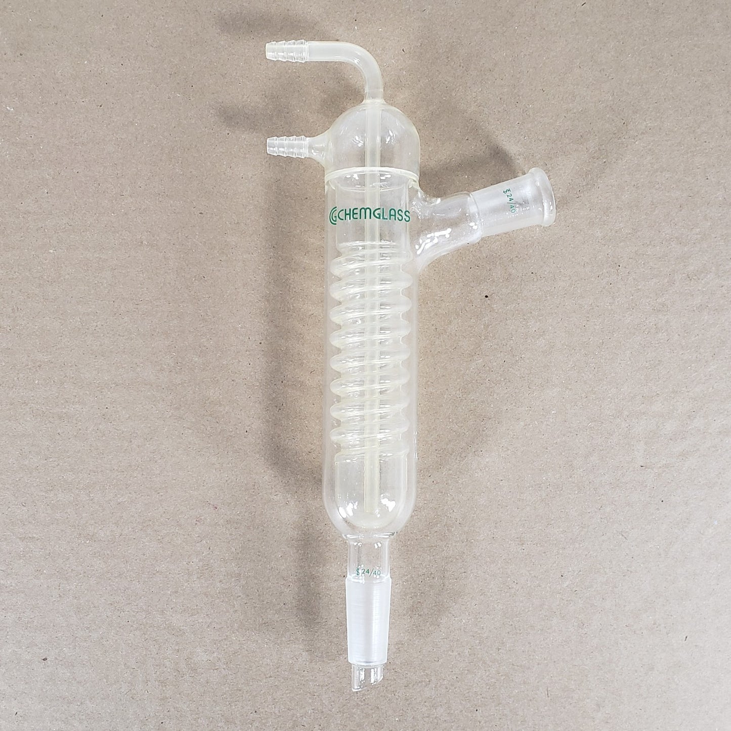 CHEMGLASS CG-1210-01 Friedrich Coiled Condenser 330mm 15° Angled 24/40 Joints