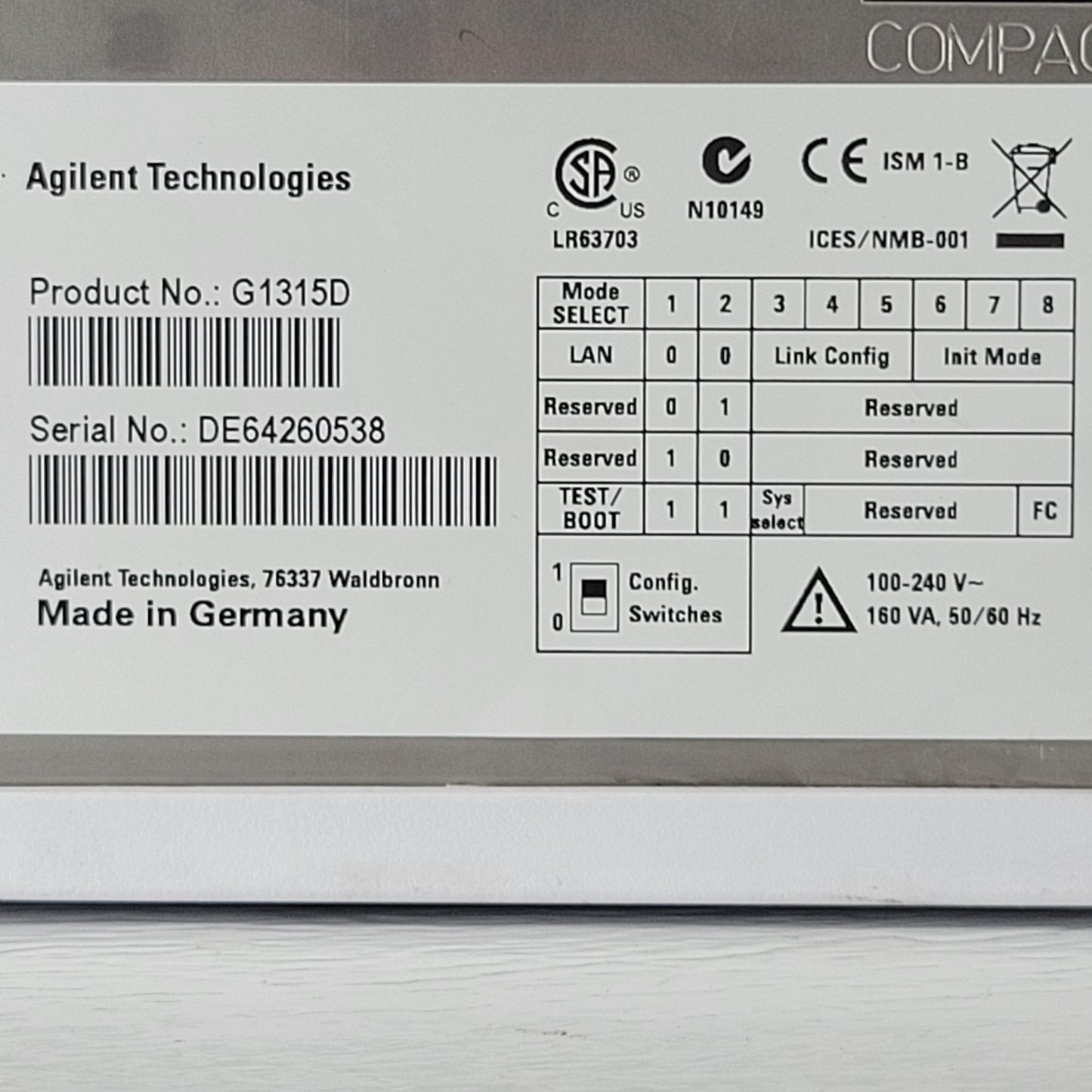 TESTED Agilent G1315D 1200 DAD Diode Array Detector w/ G1315-60012 Flow Cell