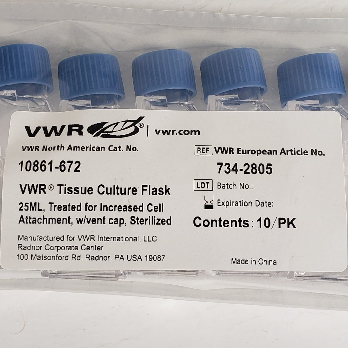 VWR 10861-672 25mL Cell Culture Flasks Treated Vent Cap Sterile 120x