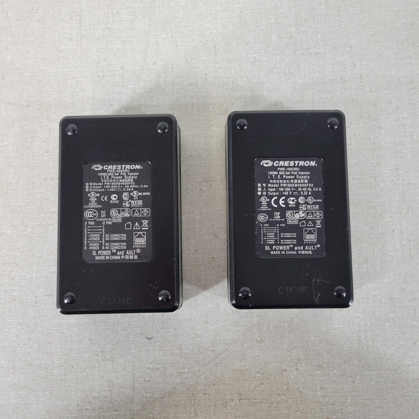 Pack of 2 CRESTRON 100Mb 802.3af PoE INJECTOR PWE-4803RU I.T.E. Power Supply