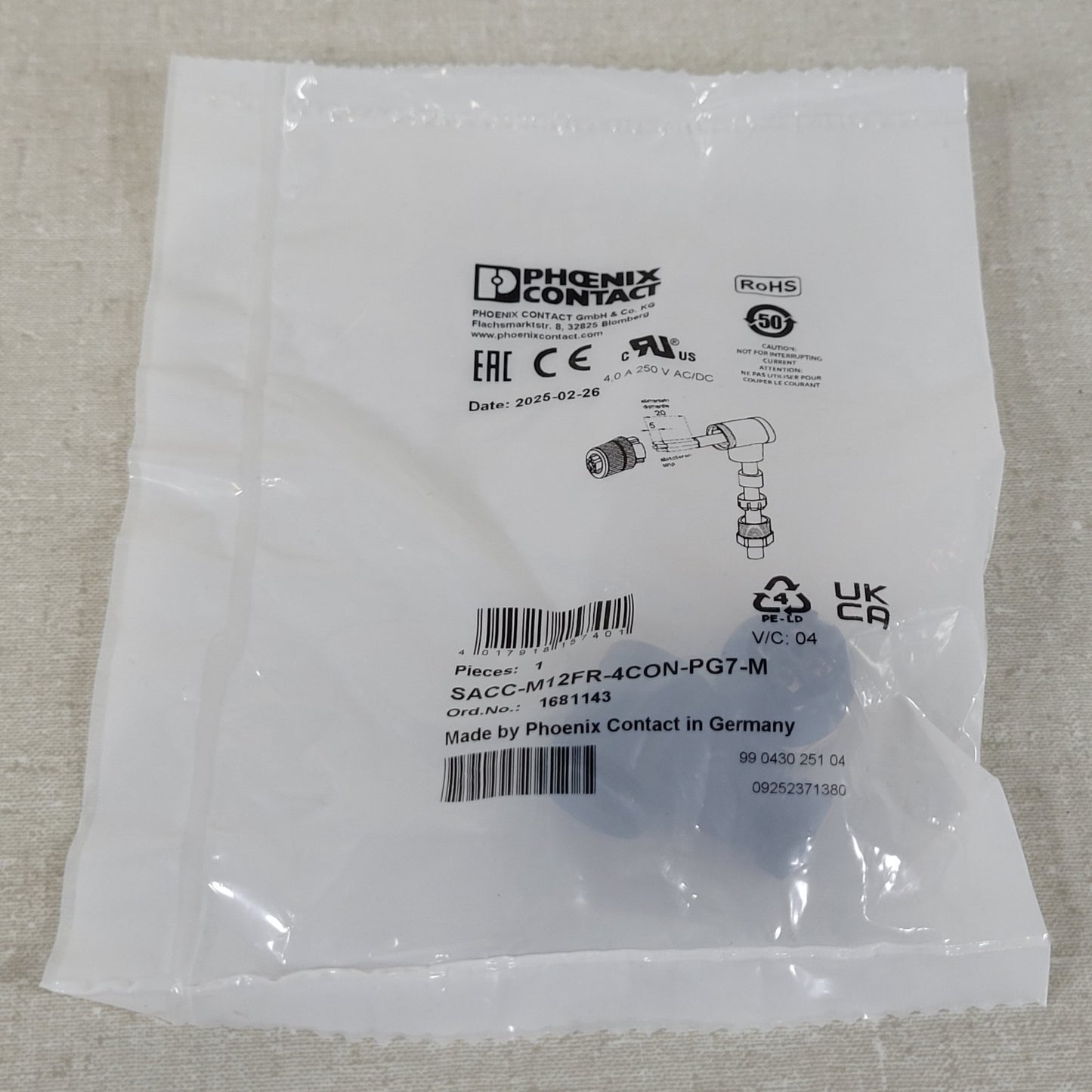 Phoenix Contact 1681143 SACC-M12FR-4CON-PG7-M M12 4-Pos Angled Connector