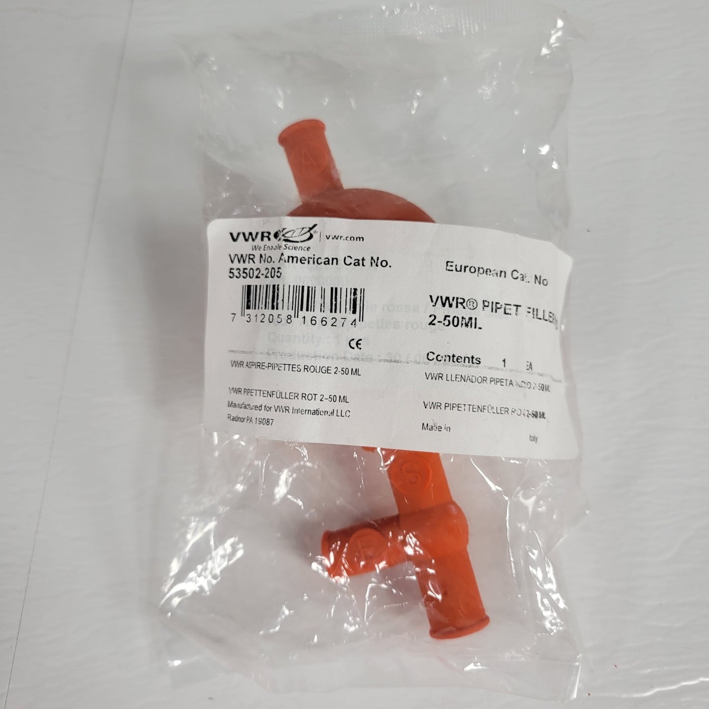 VWR, KARTELL 53502205 & 0344831 Assorted Pipet Fillers, 2-50ml, 60ml Bulbs