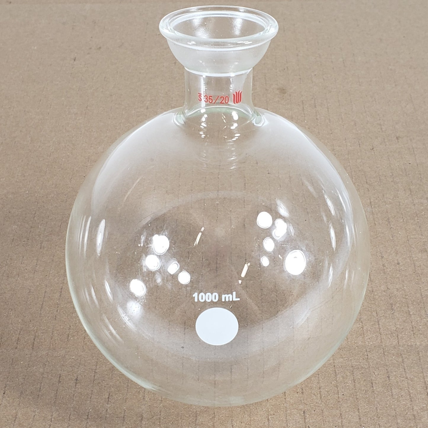 Synthware F527000 1000mL Single Neck Round Bottom Flask 35/20 Round Joint